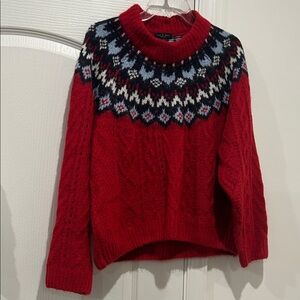 rag & bone Red and Blue Patterned Turtleneck wool Sweater